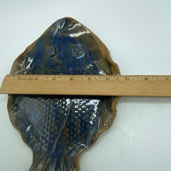 Handmade Studio‎ Ceramic Art Pottery Blue Fish Serving Plate Trinket dish SIGNED - Picture 9 of 9